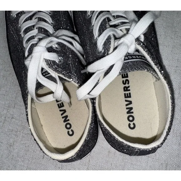 Women's Sz 8.5 Converse Chuck Taylor All Star Silver Glitter Low Shoes Sneakers - Picture 5 of 9